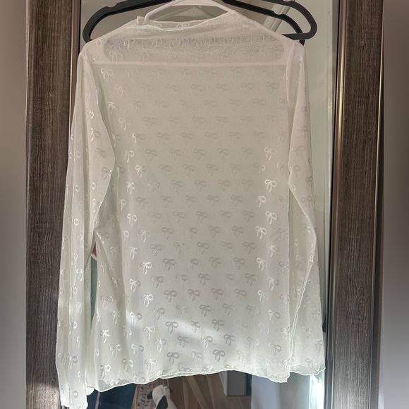 Tops | Elegant White Sheer Bow Pattern Top | Poshmark